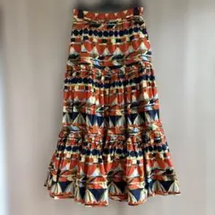 【美品】LaDOUBLE J 機学柄 ロングフレアスカート XS