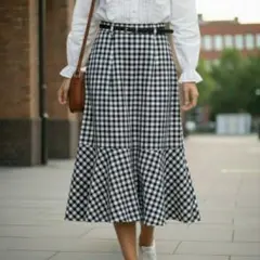 【美品】ギンガムチェック マーメイドスカート（ベルト付き）膝丈 M