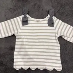 petit main ストライプ リボン付き長袖カットソー