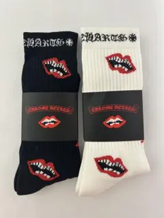 CHROME HEARTS ソックス 靴下2足セット ホワイト ブラックリップ柄