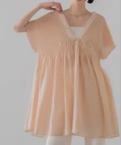LOWRYS FARM シャーリングチュニックフレンチスリーブ 　ブラウスのサムネイル