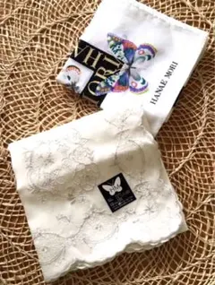レア❣️高級ライン☆刺繍☆ハンカチ☆ホワイト系☆HANAE MORI☆2枚