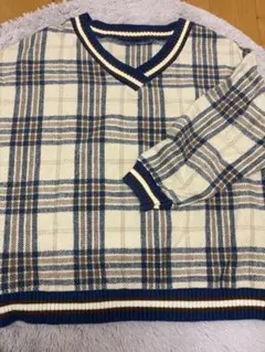 チェック柄 Vネックセーター 長袖 アイボリー