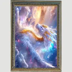 P3276 月華白龍神と蒼き地球の珠 ～浄化と癒やしの光～ スピリチュアルアート