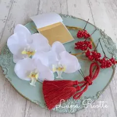 レッド ベリー 胡蝶蘭 髪飾り ウェディング 成人式 卒業式 水引 タッセル