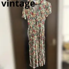 [vintage] 花柄　パールボタン　昭和レトロ　ロングワンピース