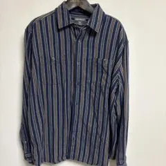 Eddie Bauer ネルシャツ L ネイビー ストライプ