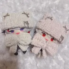 【白キラセット】にじぱぺっと　ぬい帽子　ぬい服　ネコ耳　ニット帽 10cmぬい