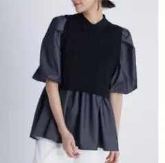 美品 CFCL CFCL FLUTED パフスリーブクロップドトップス ニット黒