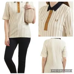 FRED PERRY クリームストライプ 半袖 ポロシャツ ローレル刺繍ロゴのサムネイル