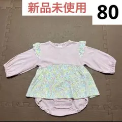 No1213★長袖ロンパース 80cm ピンク花柄