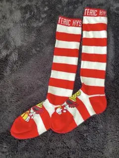 ヒスミニ14センチ　赤白ボーダーハイソックス