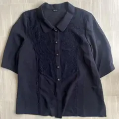 【4L 大きいサイズ】ネイビー レースブラウス 前開き 体型カバー フォーマル