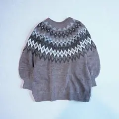 フリークスストア ノルディック柄ニットセーター レディース グレー L フリー
