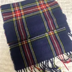 チェック柄ウールマフラー ネイビー