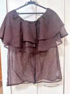 mysticブラウンシースルーオフショルダーブラウス