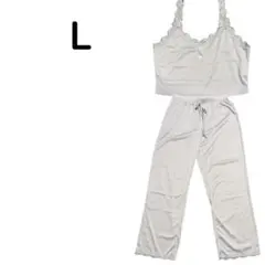 ルームウェア 上下セット パジャマ L レース グレー 部屋着 レディース