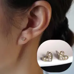 ハート ミニ ピアス ジルコニア ゴールド S925 小さめ 控えめ キラキラ