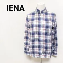 【IENA イエナ】チェック柄 長袖シャツ ブラウス 38 ネイビー系 綿混
