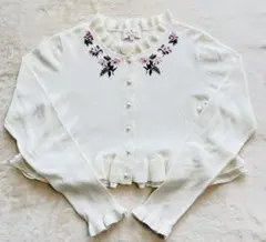 Kate spade 刺繍 フリル カーディガン 白 パールボタン　150