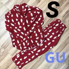 GU パジャマ　上下セット　しろくま　赤　ルームウェア Sサイズ　前開き