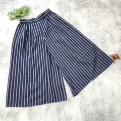 【Cutie Blonde】(L) ガウチョパンツ スカーチョ 配色ボーダー 紺