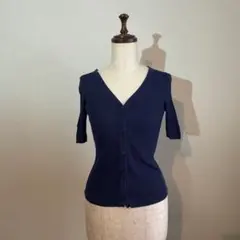 UNIQLO ネイビーブルー 半袖 Vネック シアー カーディガン