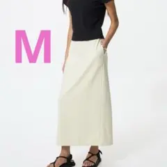ユニクロ クレープジャージーナロースカート ナチュラル Mのサムネイル