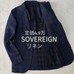希少 ソブリン ユナイテッドアローズ リネン サマージャケット 42 紺チェック