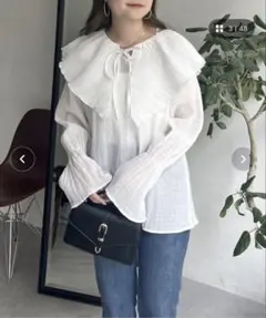 値下げ！2wayフリルビッグカラーシャーリングシアーブラウス