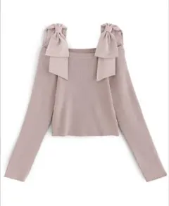 GRL グレイル オフショルダーリボンストラップニットトップス[mb1546]