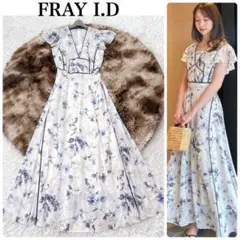 美品✨FRAY I.D 24SS サテンパイピングプリントシフォンワンピース
