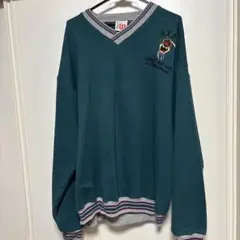 ダークグリーン Vネック トレーナー NYP刺繍