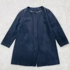 コムサイズム　ダークグレー ノーカラーコート ウール混合　【M】