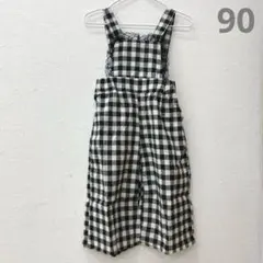 チェック柄サロペット　オールインワン　コンビネゾン　ブラック　90