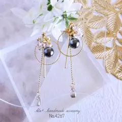 No.4267　ブラックパールロングデザイン　ピアス/イヤリング