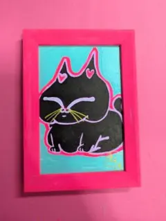 검은 고양이 엽서 크기 액자 포함 회화 일러스트 고양이 그림 인테리어 고양이 cat
