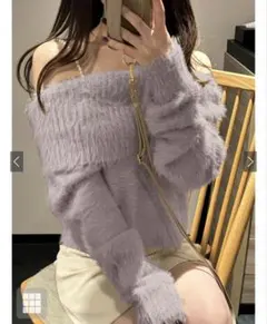 GRL パールストラップオフショルダーシャギーニットトップス dr662