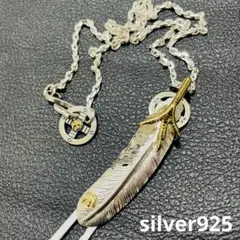 silver925 メタル付 金爪フェザー イーグルフック ネックレス