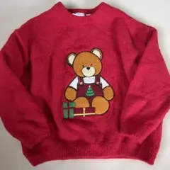 gap クマ刺繍の赤いセーター 110cm