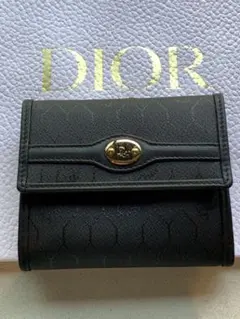 【新品未使用】ChristianDior ハニカム柄　ブラック　三つ折り財布