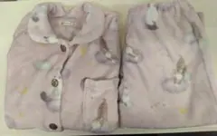 はな様専用 レディース フリースパジャマ 長袖 長ズボン 薄ピンク系 猫柄