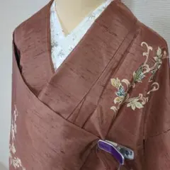970 華 着物 紬 訪問着 花 茶 - メルカリ