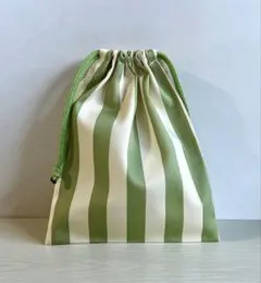 B61・ハンドメイド給食袋・コップ袋・巾着袋★ストライプ・オリーブ