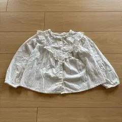 ZARA コットン長袖ブラウス ホワイト 白 フリル 花柄
