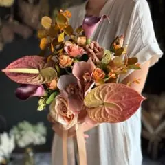 テラコッタ×ブラウンクラッチブーケ☆ブートニア