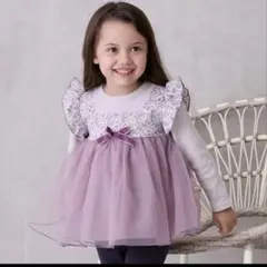 プティマイン　お花チュールドッキング長袖T 100センチ ピンク　新品