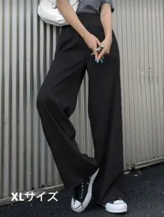 DAZY ワイドレッグパンツ ウエスト伸縮性 ドレスパンツ バイド　ブラック