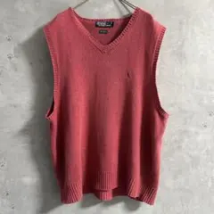 90s ポロバイラルフローレン リネンコットン ニット ベスト くすみピンク