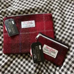 Harris Tweed ポーチ 2点セット レッドチェック2点セットのサムネイル